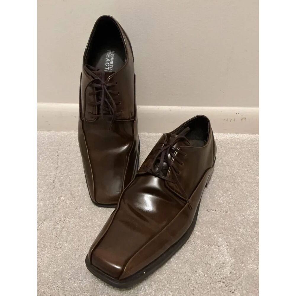 Kenneth Cole Reaction "Money Bank" Brown Leather Square Toe Oxfords Men's 11M